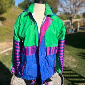 90's Colorful Windbreaker - Lightweight Ski Jacket - Size Small - Outdoor Scene